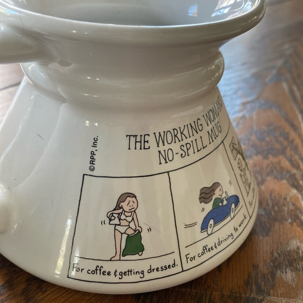Vintage Working Woman’s No-Spill Mug with Cartoon Design - Picture 6 of 10